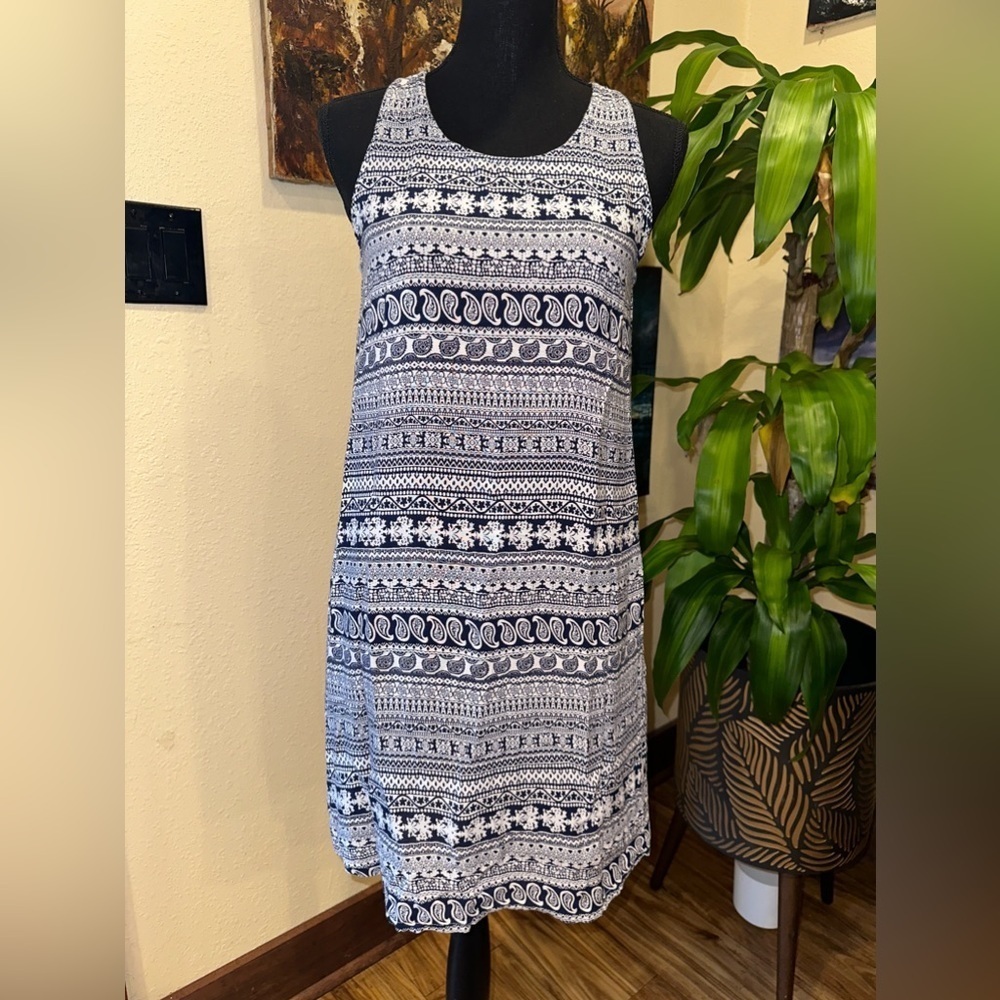 Island Beach Blue White Mini Dress Tank Top Style Size Medium